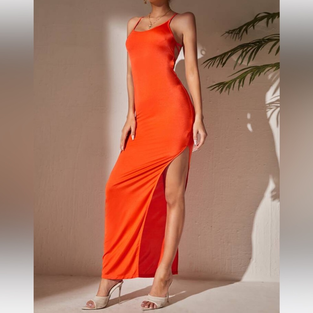 Orange Slit Leg Maxi Dress